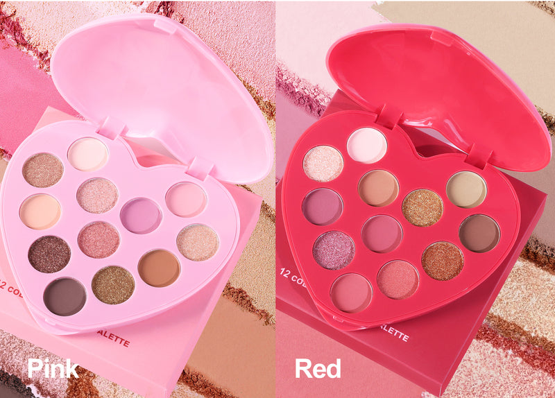 12-Color Cute Heart Eyeshadow Palette - Glam & Neutral